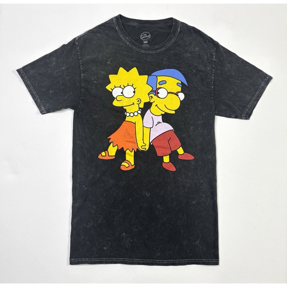 The Simpson Lisa & Milhouse T-shirt Adult Small Black Heather TV Cartoon